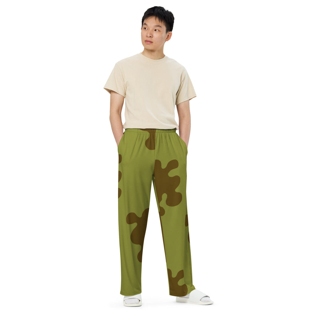 Russian WW2 Amoeba Green and Brown CAMO unisex wide-leg pants - Unisex Wide-Leg Pants