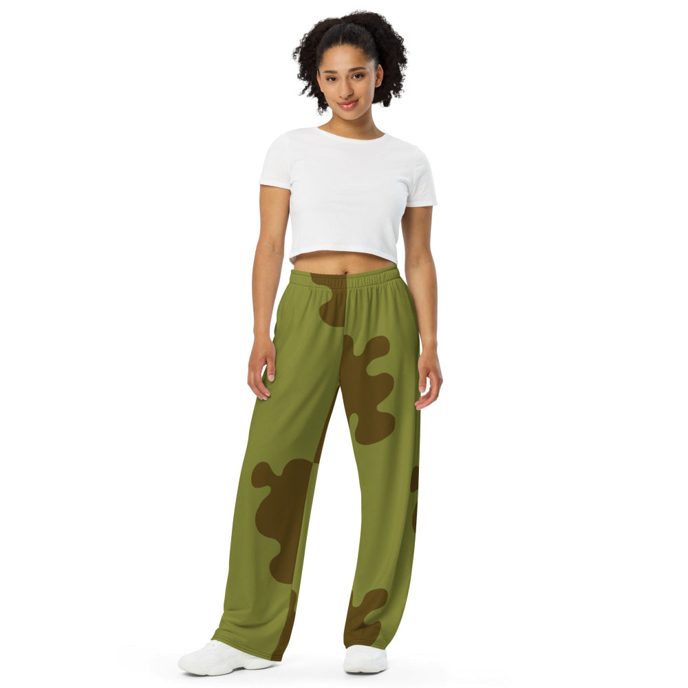 Russian WW2 Amoeba Green and Brown CAMO unisex wide-leg pants - Unisex Wide-Leg Pants