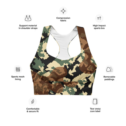 Russian WW2 TTsMKK Disruptive Amoeba Tri Color CAMO Longline sports bra - Womens Sports Bra