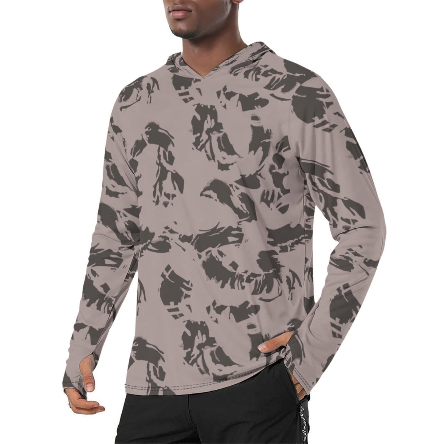 SADF DPM Special Police CAMO Mens Sunscreen Sports Hoodie With Thumb Holes - S / White