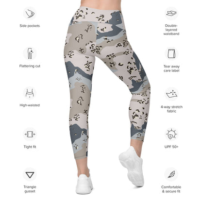 Saudi Arabian Chocolate Chip Desert Border Guard CAMO Leggings with pockets - Womens With Pockets