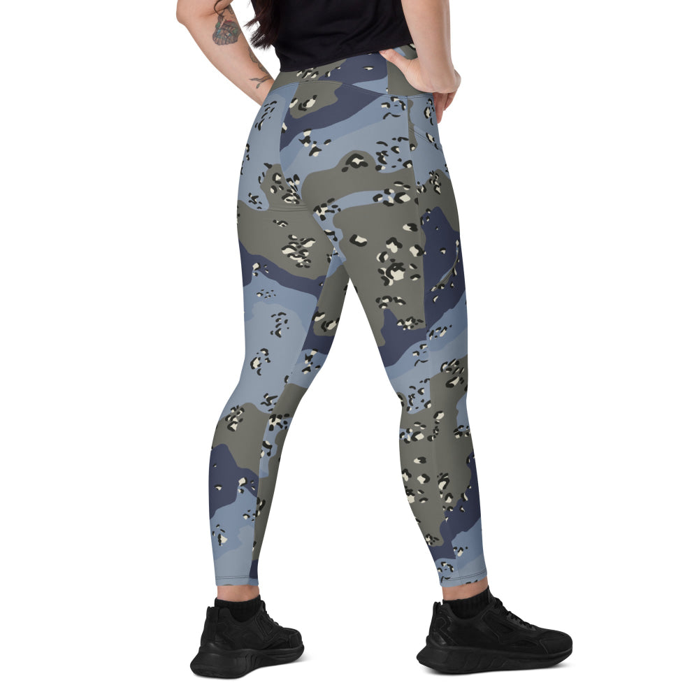 Saudi Arabian Chocolate Chip Security Forces Desert Urban Blue CAMO Leggings with pockets - 2XS - Womens With Pockets