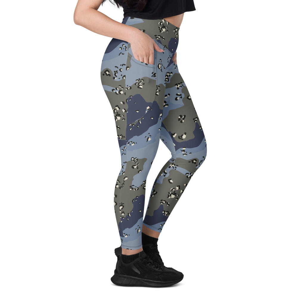 Saudi Arabian Chocolate Chip Security Forces Desert Urban Blue CAMO Leggings with pockets - Womens With Pockets