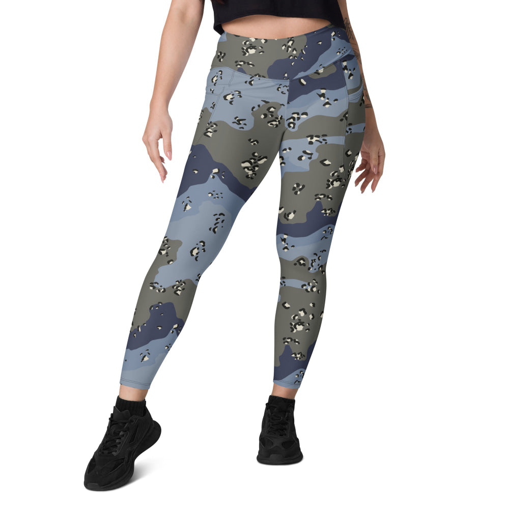 Saudi Arabian Chocolate Chip Security Forces Desert Urban Blue CAMO Leggings with pockets - Womens With Pockets