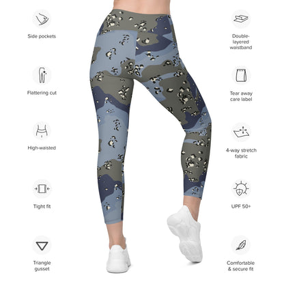 Saudi Arabian Chocolate Chip Security Forces Desert Urban Blue CAMO Leggings with pockets - Womens With Pockets