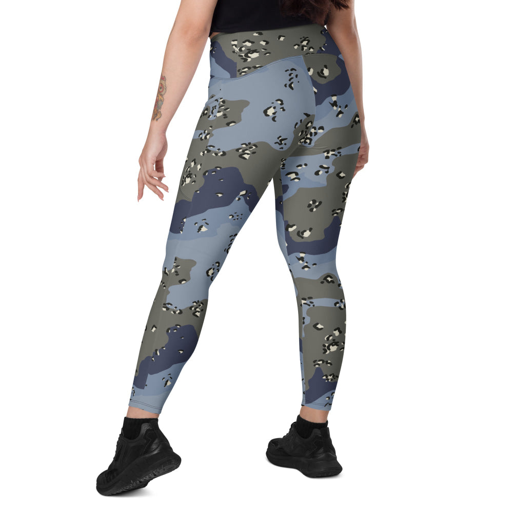 Saudi Arabian Chocolate Chip Security Forces Desert Urban Blue CAMO Leggings with pockets - Womens With Pockets