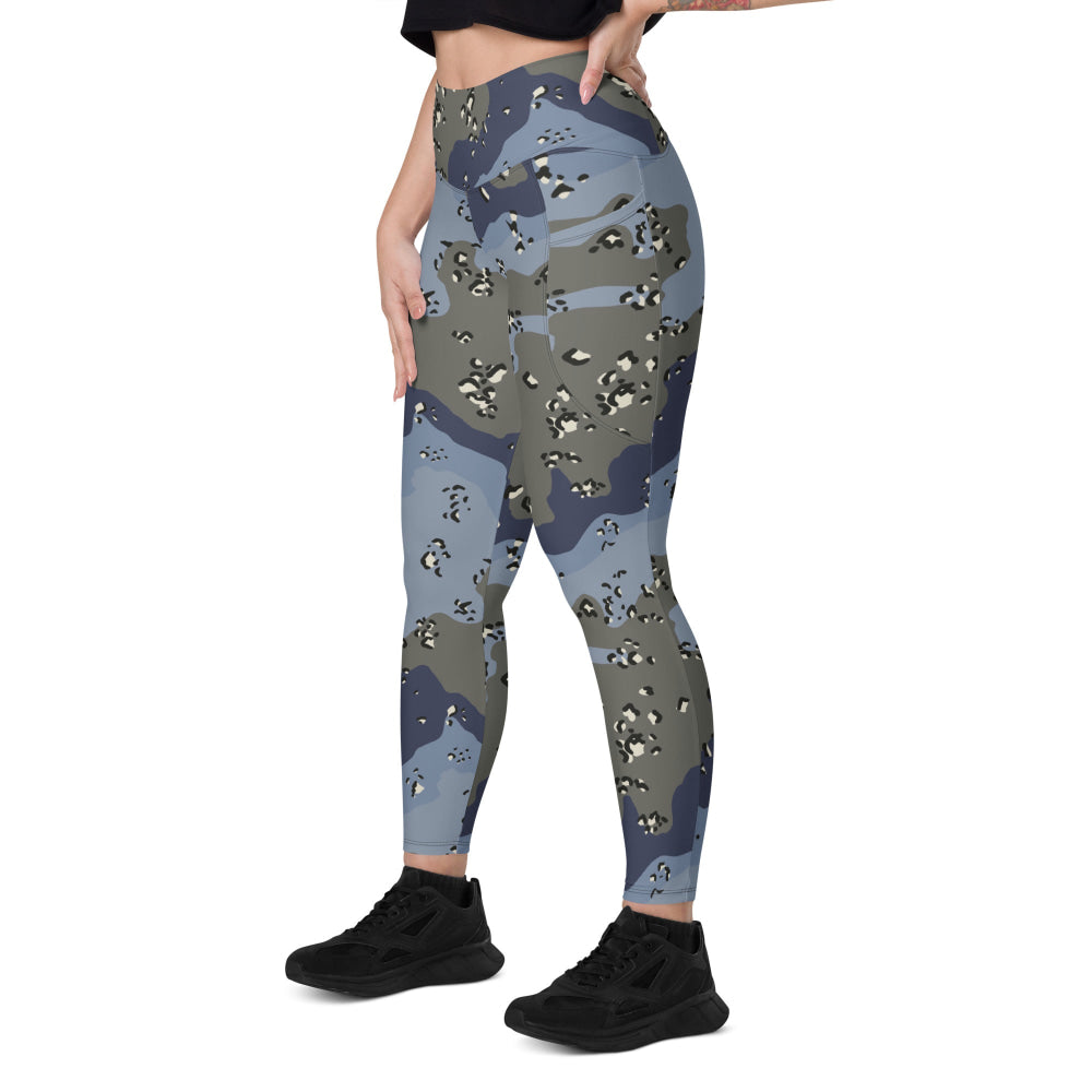 Saudi Arabian Chocolate Chip Security Forces Desert Urban Blue CAMO Leggings with pockets - Womens With Pockets