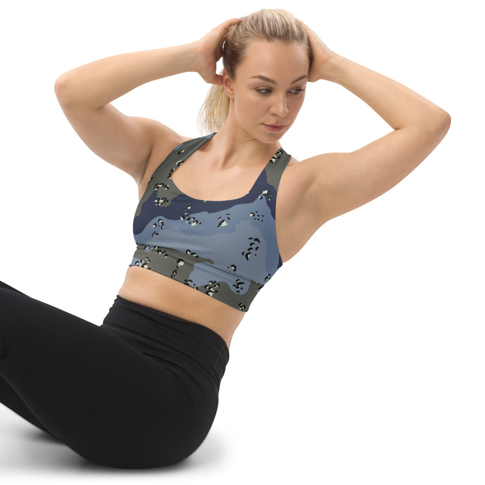 Saudi Arabian Chocolate Chip Security Forces Desert Urban Blue CAMO Longline sports bra - Womens Sports Bra