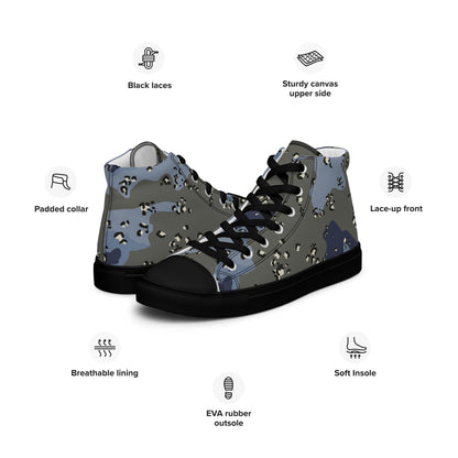 Saudi Arabian Chocolate Chip Security Forces Desert Urban Blue CAMO Men’s high top canvas shoes - Mens High Top Canvas Shoes