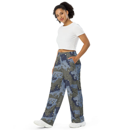 Saudi Arabian Chocolate Chip Security Forces Desert Urban Blue CAMO unisex wide-leg pants - Unisex Wide-Leg Pants