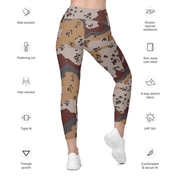 Saudi Arabian Chocolate Chip Special Security Forces Desert CAMO Leggings with pockets - Womens