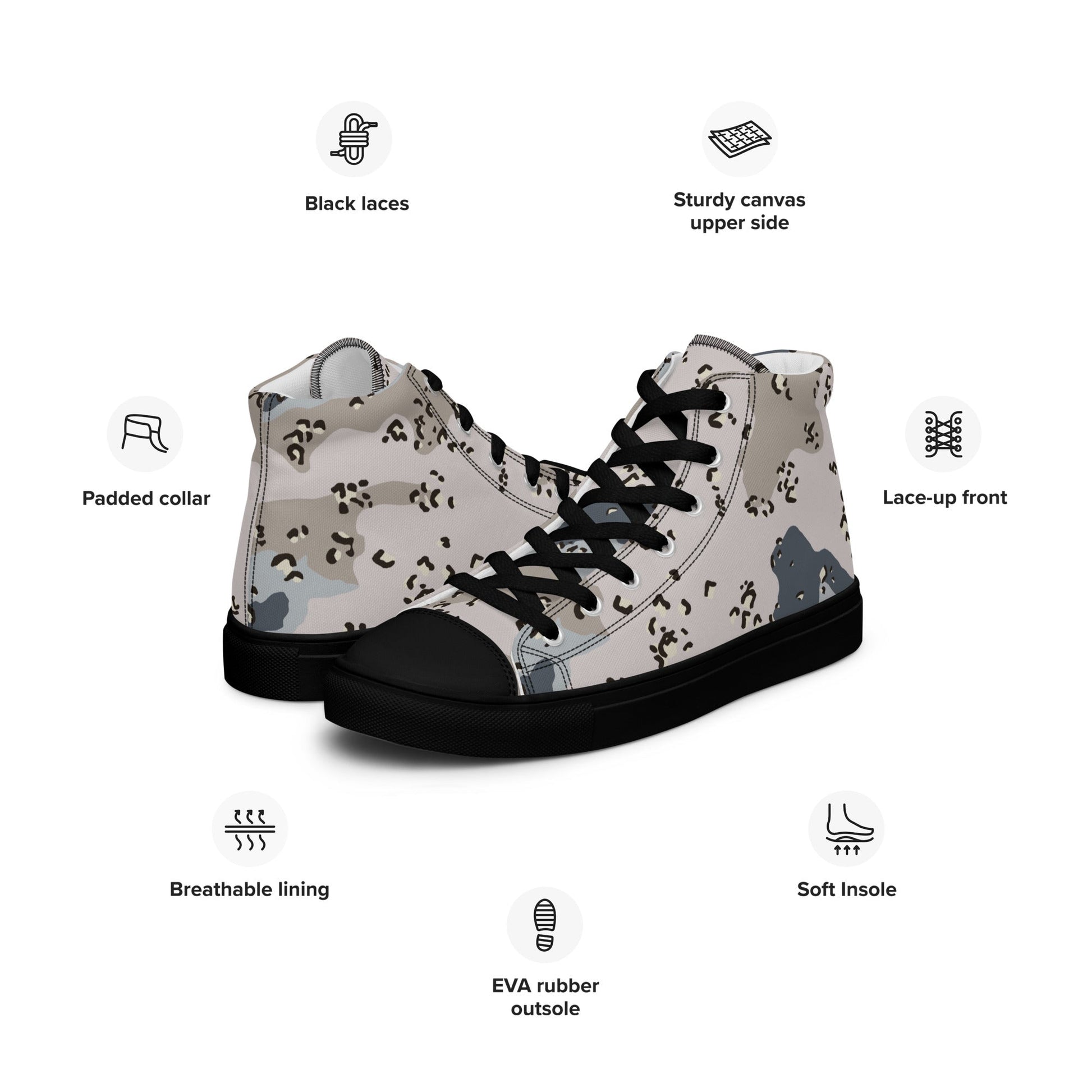 Saudi Chocolate Chip Desert Border Guard CAMO Mens high top canvas shoes - High Top Canvas Shoes