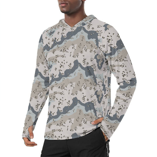 Saudi Chocolate Chip Desert Border Guard CAMO Mens Sunscreen Sports Hoodie With Thumb Holes - S / White - Hoodies