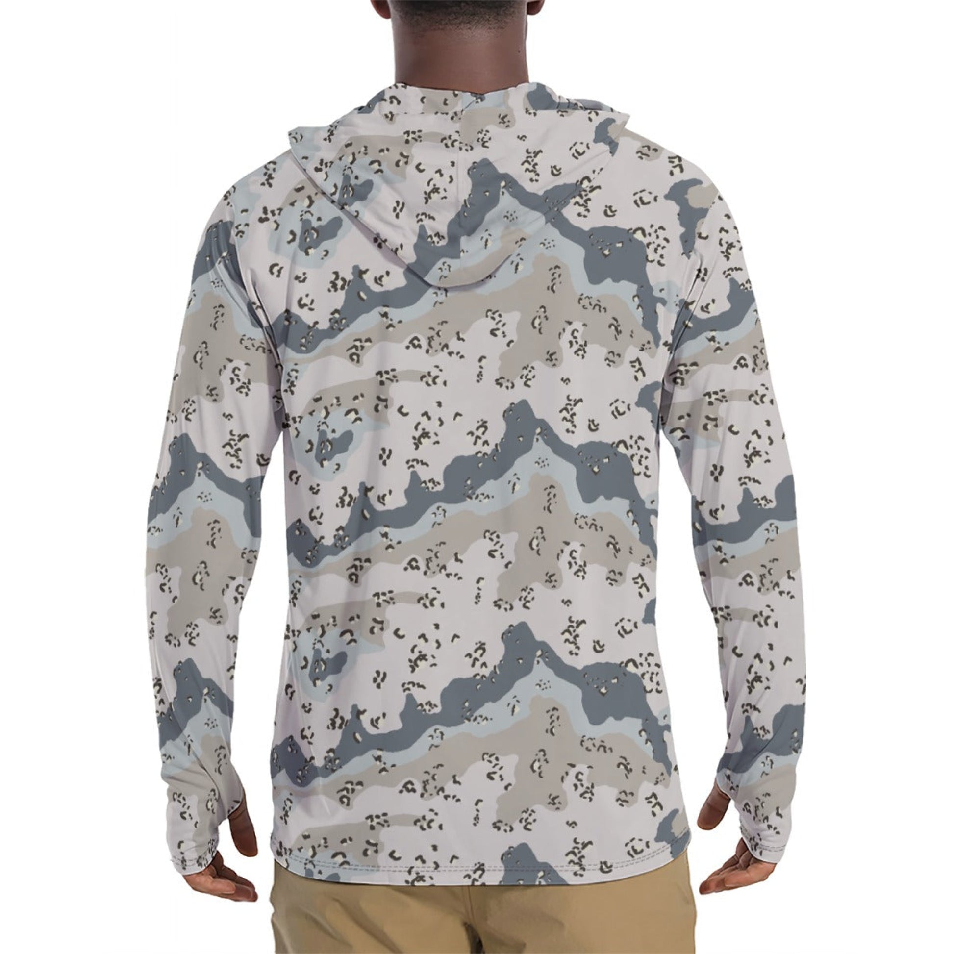 Saudi Chocolate Chip Desert Border Guard CAMO Mens Sunscreen Sports Hoodie With Thumb Holes - S / White