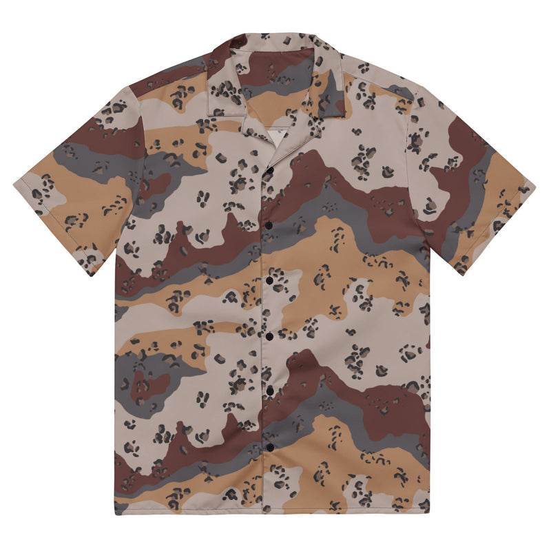 Chocolate Chip Saudi Mountain CAMO Unisex Short-Sleeve Button Shirt - 2XS - Button-Up