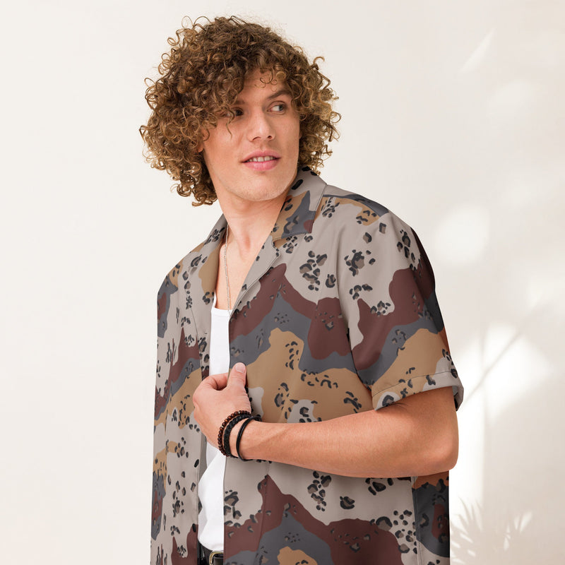Chocolate Chip Saudi Mountain CAMO Unisex Short-Sleeve Button Shirt - Button-Up