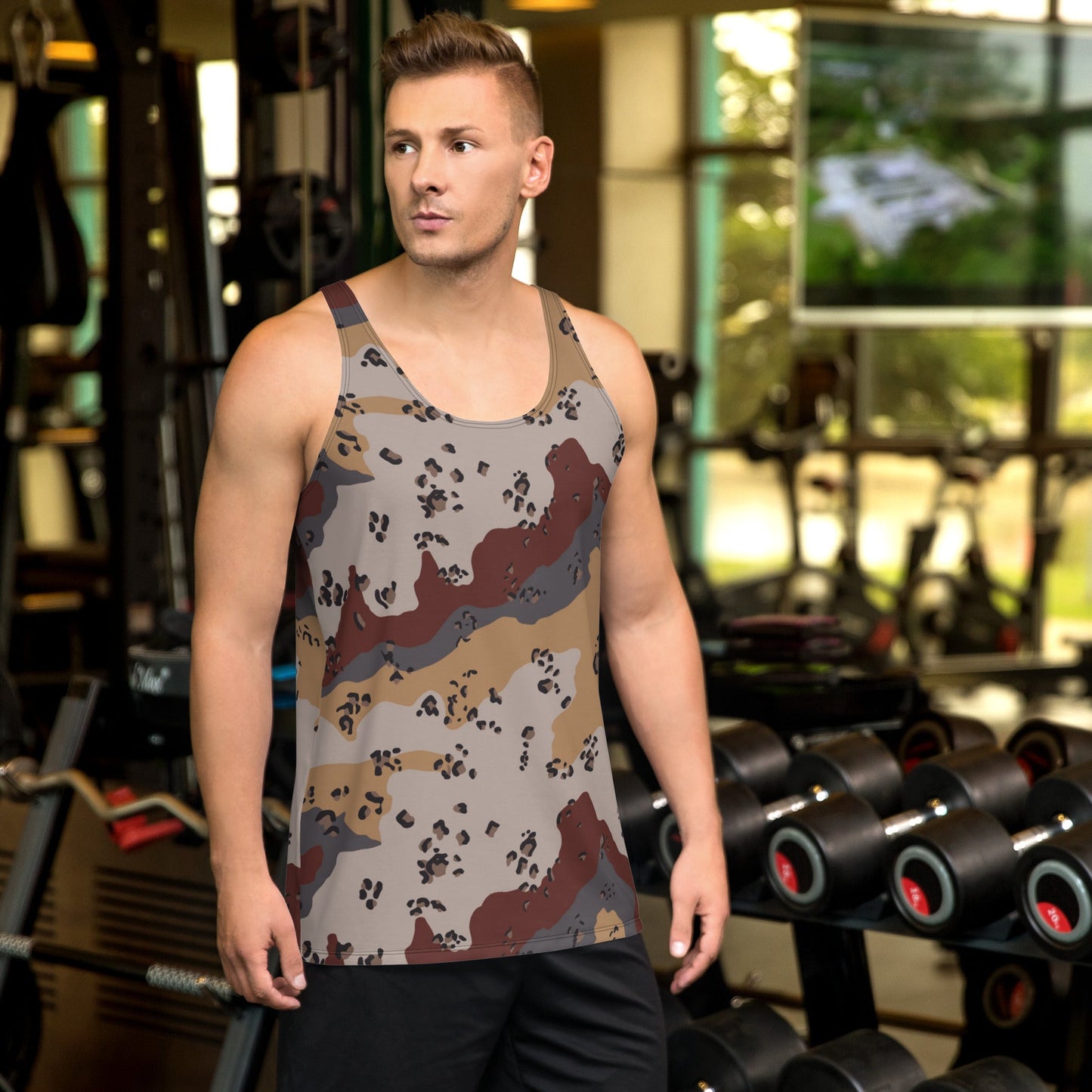 Saudi Chocolate Chip Desert Mountain CAMO Unisex Tank Top - XS - Tops