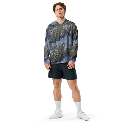 Saudi Arabian Chocolate Chip Desert Urban Blue CAMO Unisex Hockey Fan Jersey
