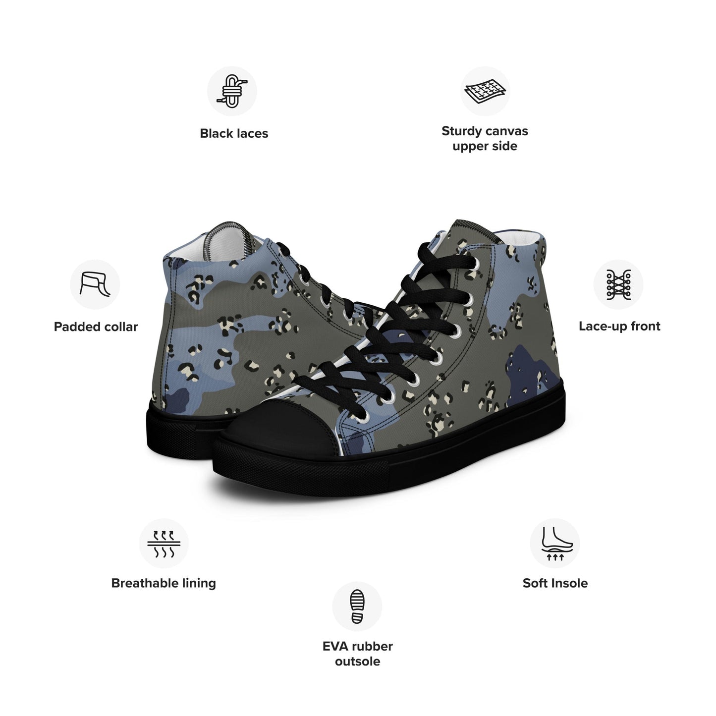 Saudi Chocolate Chip Desert Urban Blue CAMO Mens high top canvas shoes - High Top Canvas Shoes