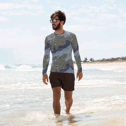 Chocolate Chip Saudi Urban Blue CAMO Mens Long-Sleeve Rash Guard - XS