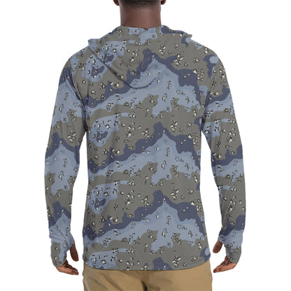 Saudi Chocolate Chip Desert Urban Blue CAMO Mens Sunscreen Sports Hoodie With Thumb Holes