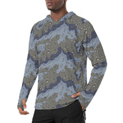 Saudi Chocolate Chip Desert Urban Blue CAMO Mens Sunscreen Sports Hoodie With Thumb Holes - S / White