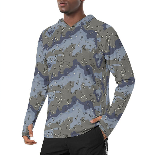 Saudi Chocolate Chip Desert Urban Blue CAMO Mens Sunscreen Sports Hoodie With Thumb Holes - S / White