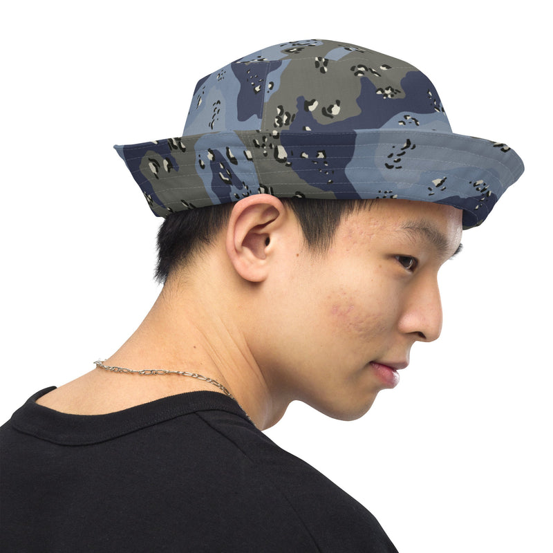 Chocolate Chip Saudi Urban Blue CAMO Reversible Bucket Hat - Head
