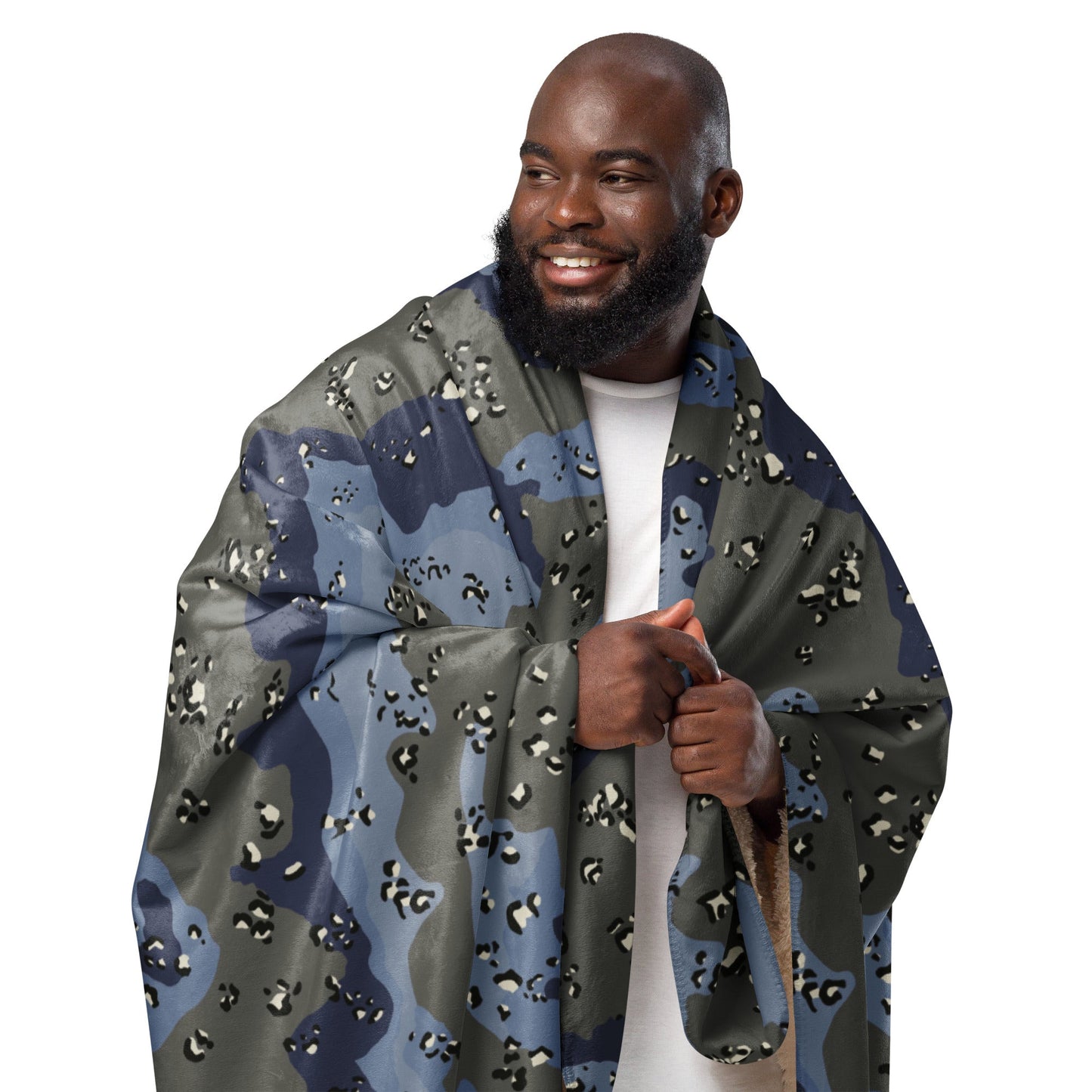 Saudi Chocolate Chip Desert Urban Blue CAMO Sherpa blanket - Blankets