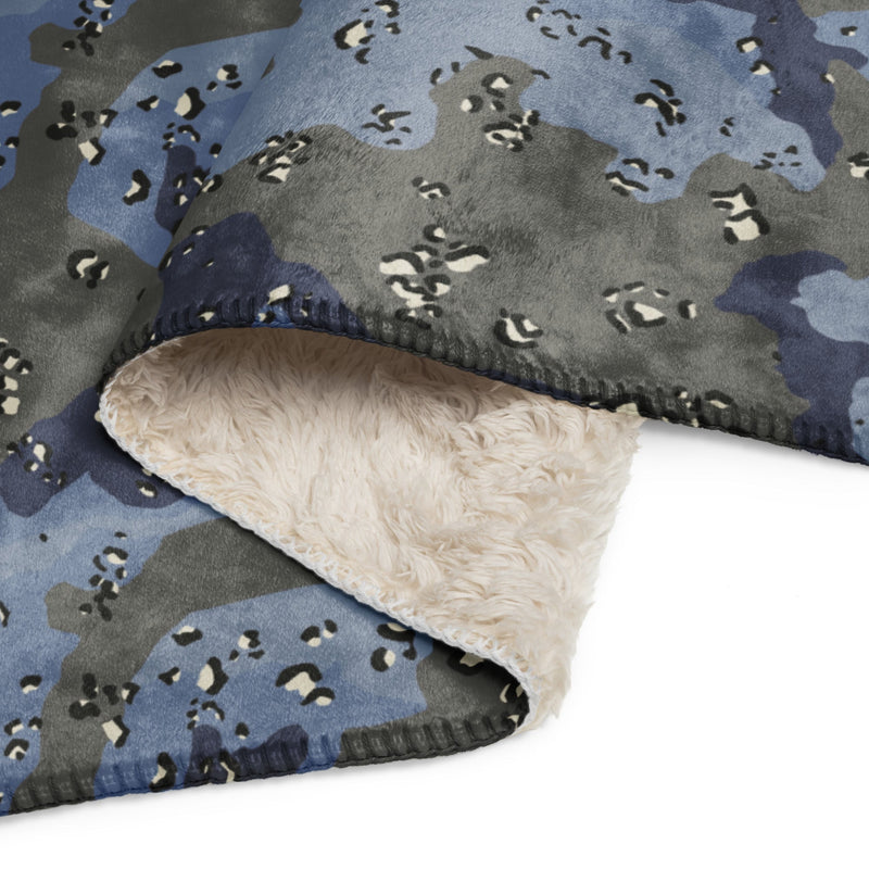 Chocolate Chip Saudi Urban Blue CAMO Sherpa Blanket