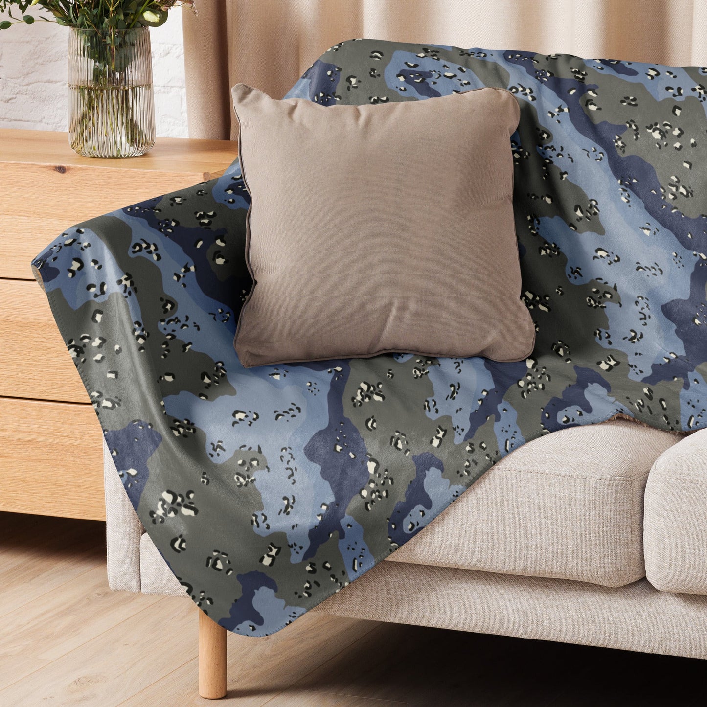Saudi Chocolate Chip Desert Urban Blue CAMO Sherpa blanket - Blankets