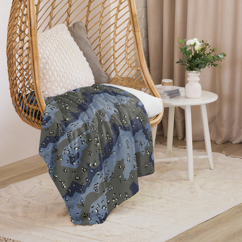 Chocolate Chip Saudi Urban Blue CAMO Sherpa Blanket