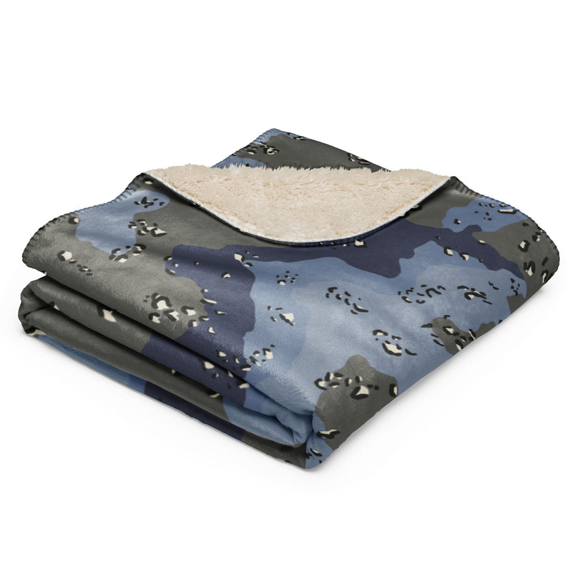 Chocolate Chip Saudi Urban Blue CAMO Sherpa Blanket