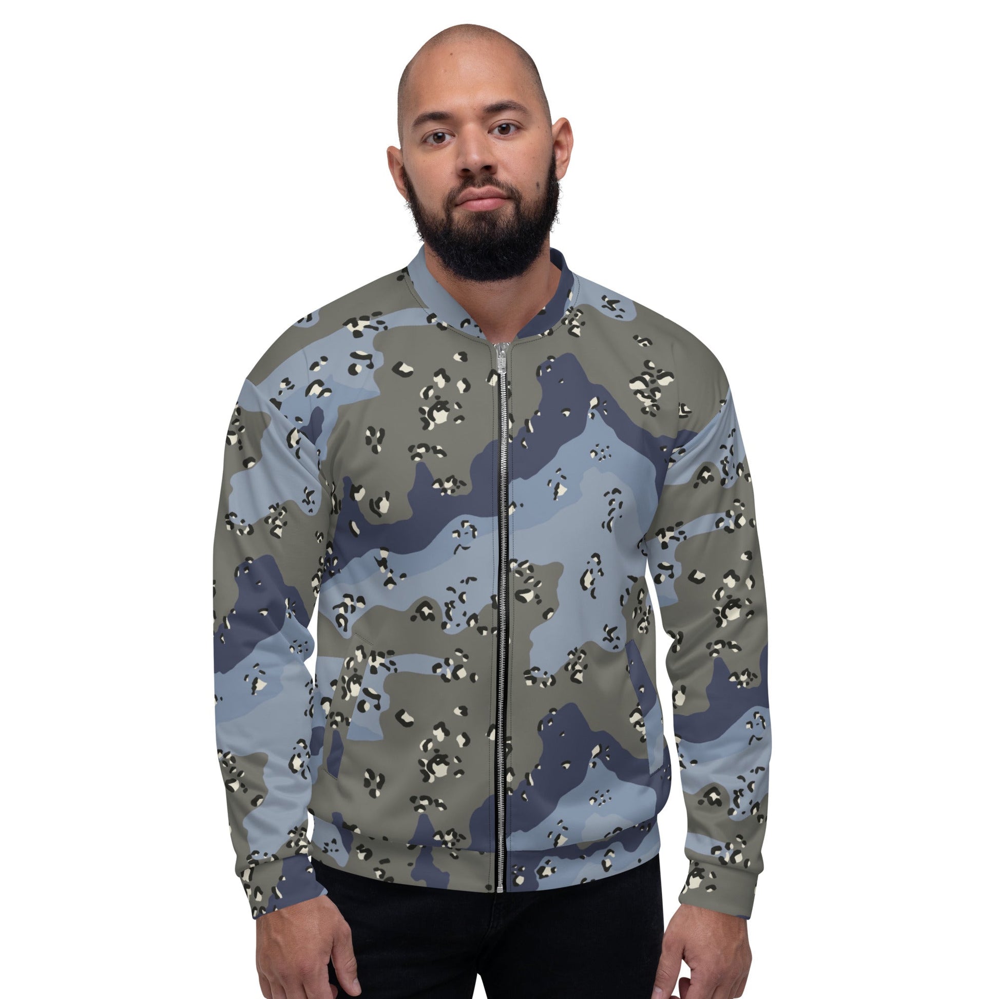 Saudi Chocolate Chip Desert Urban Blue CAMO Unisex Bomber Jacket - Jackets