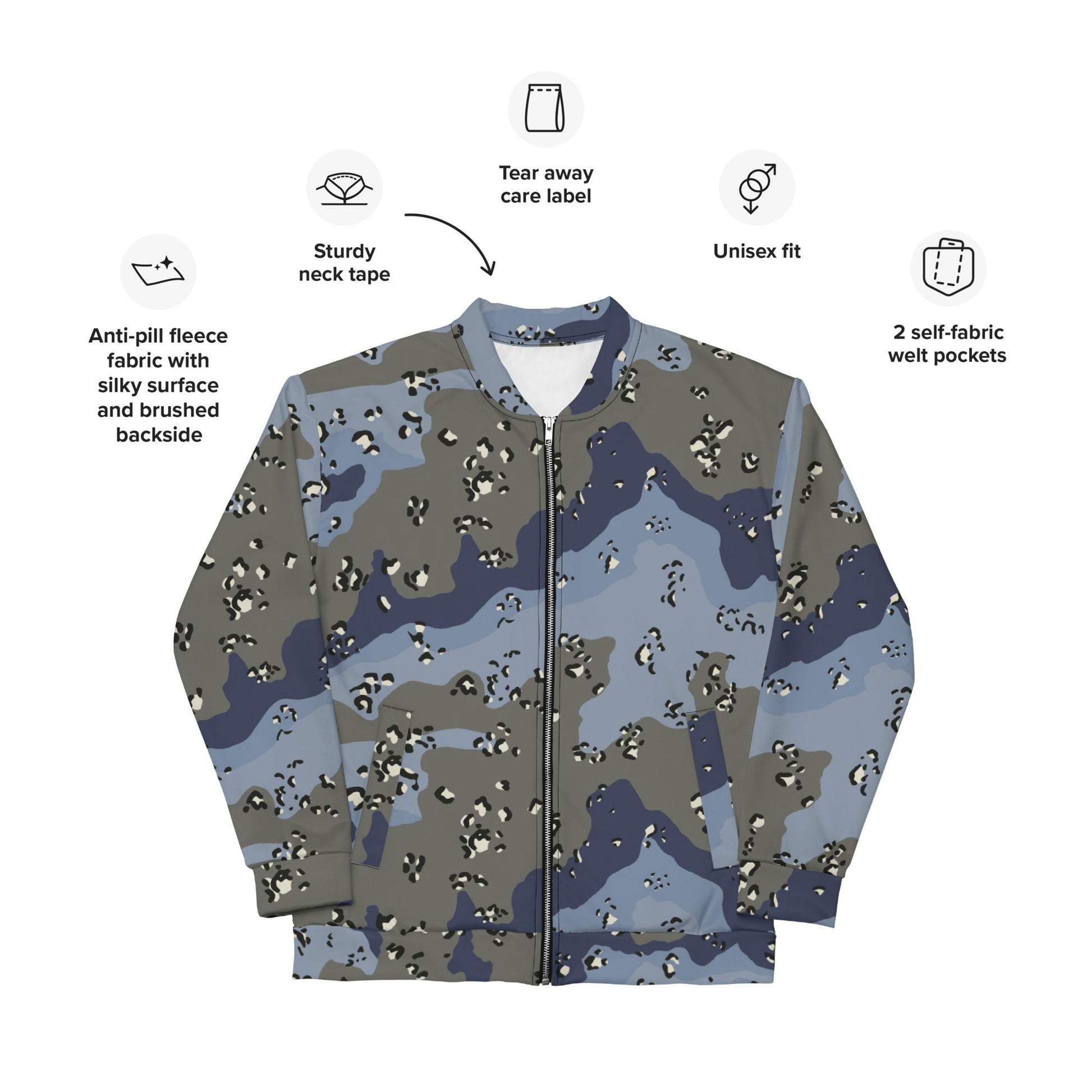Saudi Chocolate Chip Desert Urban Blue CAMO Unisex Bomber Jacket - Jackets