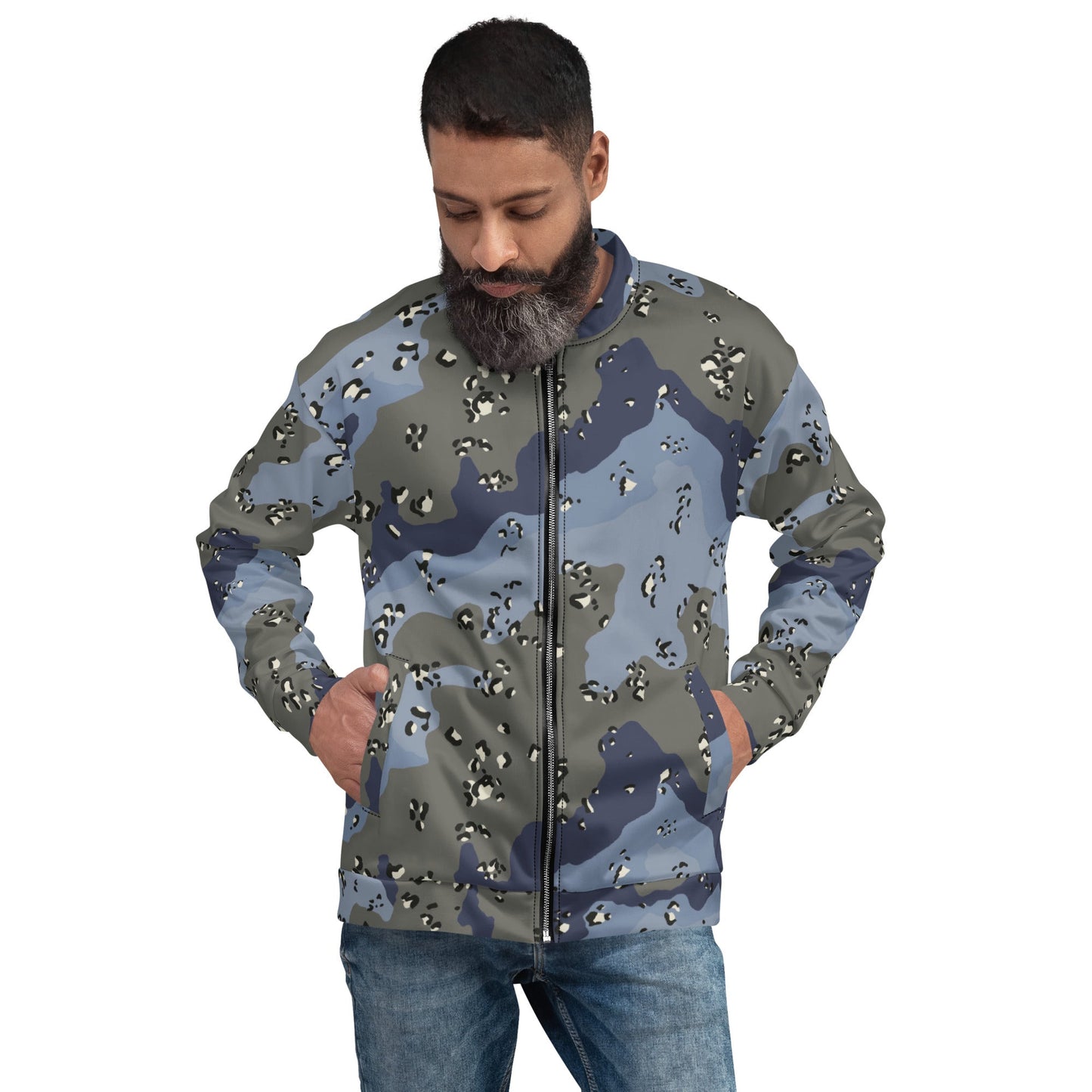 Saudi Chocolate Chip Desert Urban Blue CAMO Unisex Bomber Jacket - Jackets
