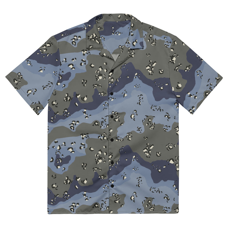 Chocolate Chip Saudi Urban Blue CAMO Unisex Short-Sleeve Button Shirt - 2XS - Button-Up