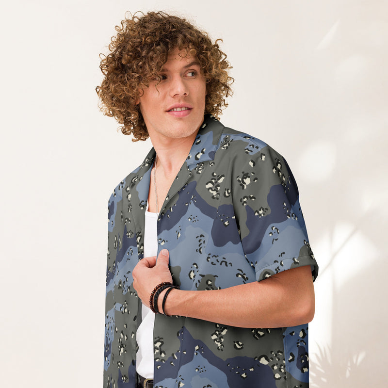 Chocolate Chip Saudi Urban Blue CAMO Unisex Short-Sleeve Button Shirt - Button-Up