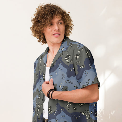 Chocolate Chip Saudi Urban Blue CAMO Unisex Short-Sleeve Button Shirt - Button-Up