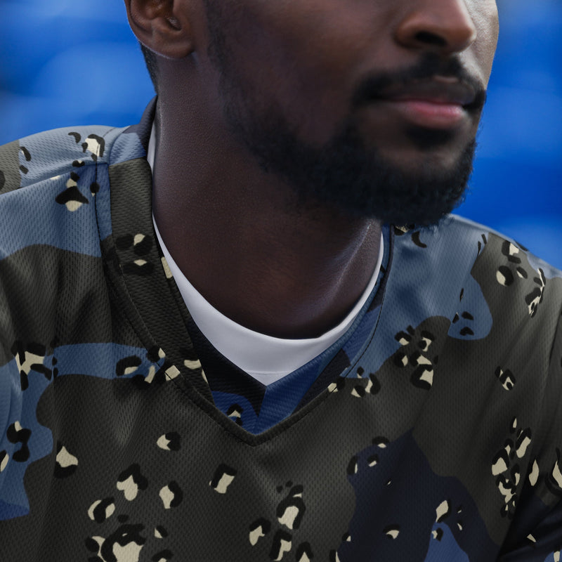 Chocolate Chip Saudi Urban Blue CAMO Unisex Sports Jersey