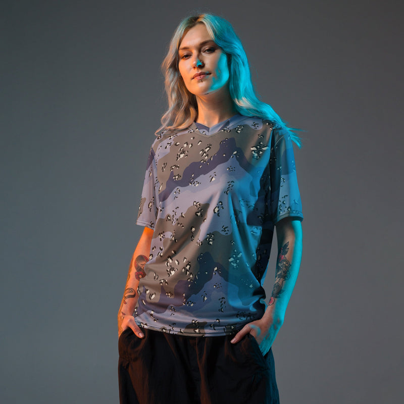 Chocolate Chip Saudi Urban Blue CAMO Unisex Sports Jersey