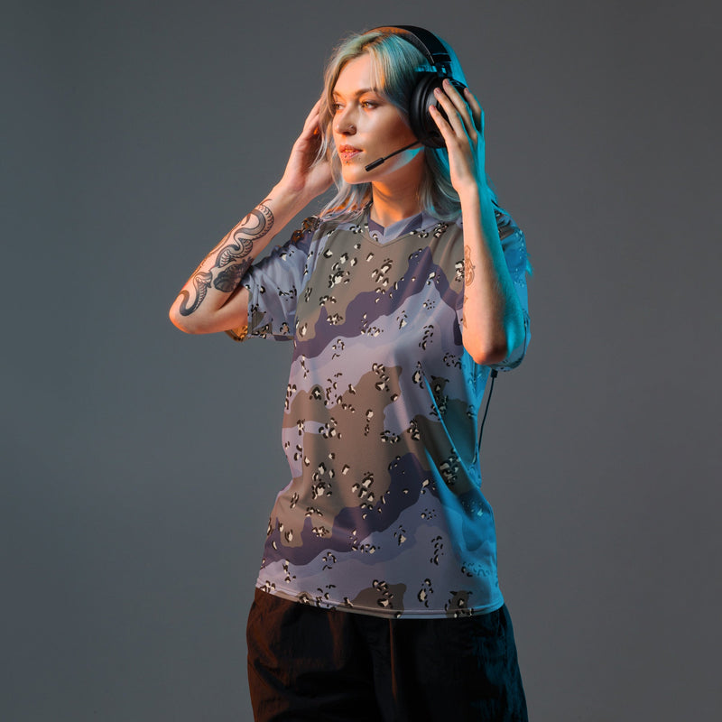 Chocolate Chip Saudi Urban Blue CAMO Unisex Sports Jersey