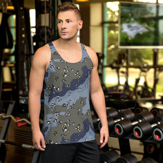 Saudi Chocolate Chip Desert Urban Blue CAMO Unisex Tank Top - XS - Tops