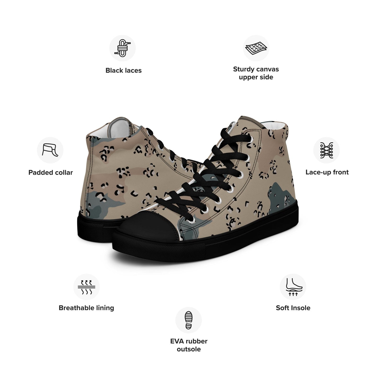 Saudi Chocolate Chip Marines Desert CAMO Mens high top canvas shoes - High Top Canvas Shoes