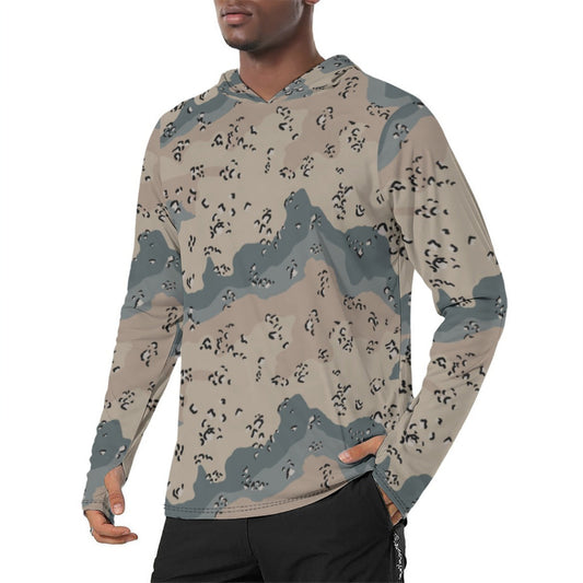 Saudi Chocolate Chip Marines Desert CAMO Mens Sunscreen Sports Hoodie With Thumb Holes - S / White