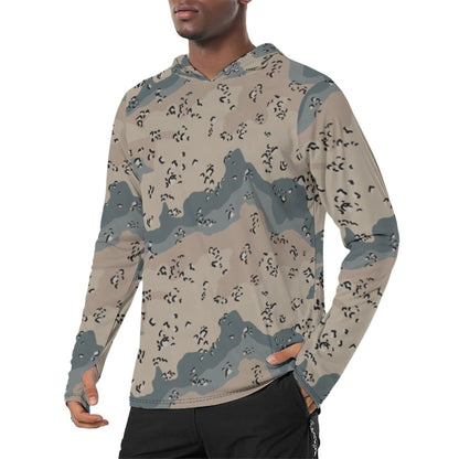 Saudi Chocolate Chip Marines Desert CAMO Mens Sunscreen Sports Hoodie With Thumb Holes - S / White - Hoodies