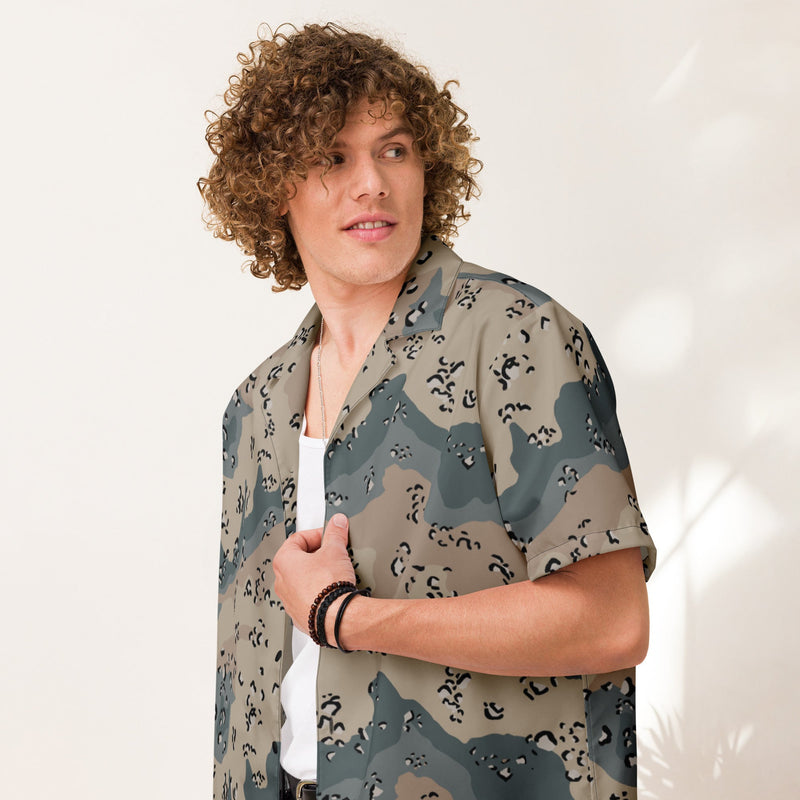 Chocolate Chip Saudi Marines Desert CAMO Unisex Short-Sleeve Button Shirt - Button-Up