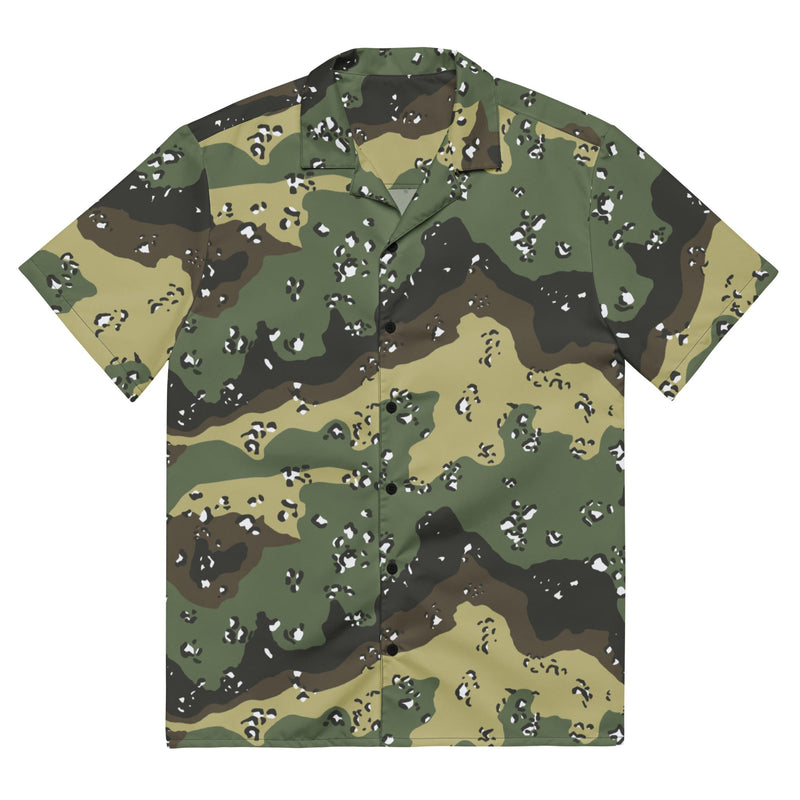 Chocolate Chip Saudi Marsh CAMO Unisex Short-Sleeve Button Shirt - 2XS - Button-Up