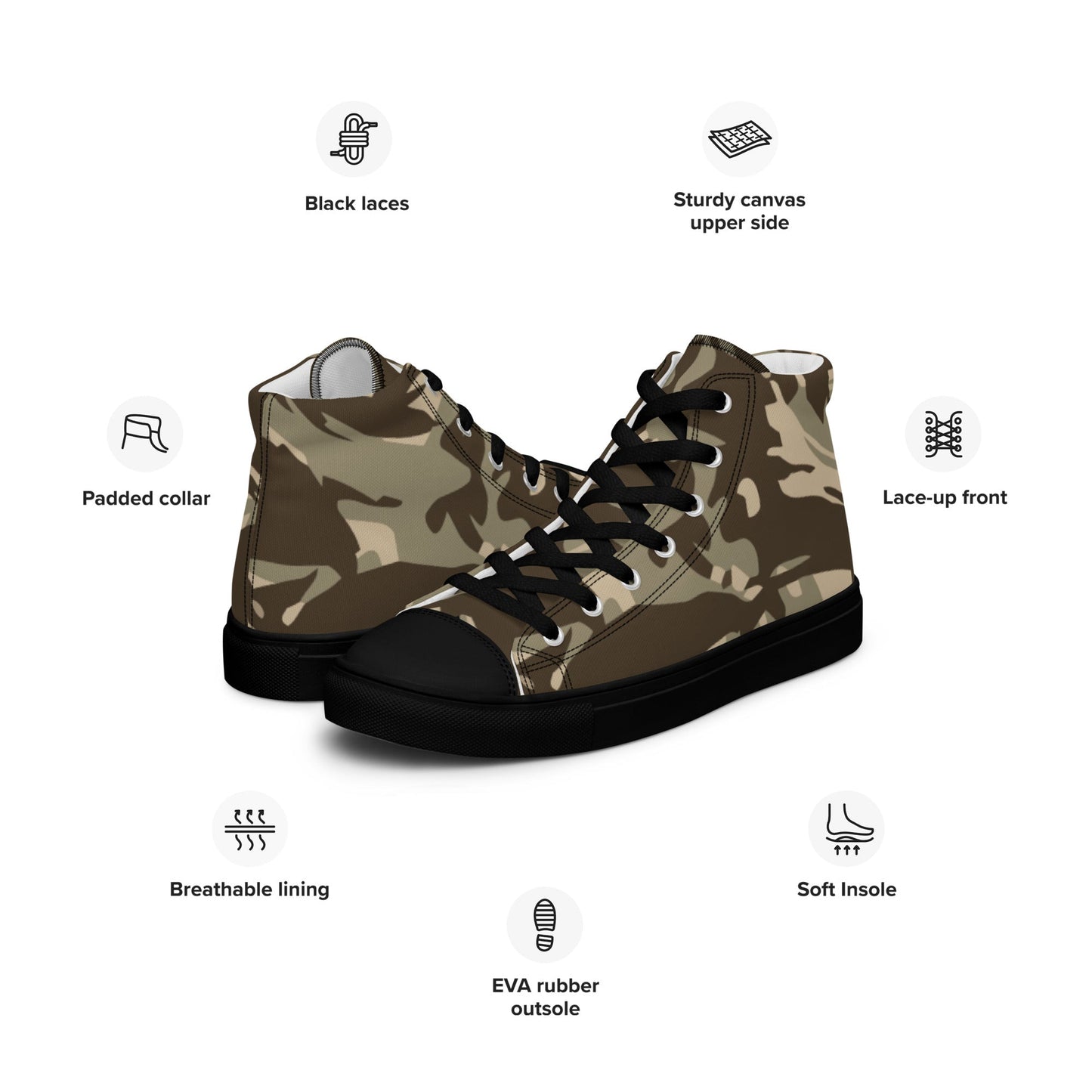 Saudi DPM Desert CAMO Mens high top canvas shoes - High Top Canvas Shoes