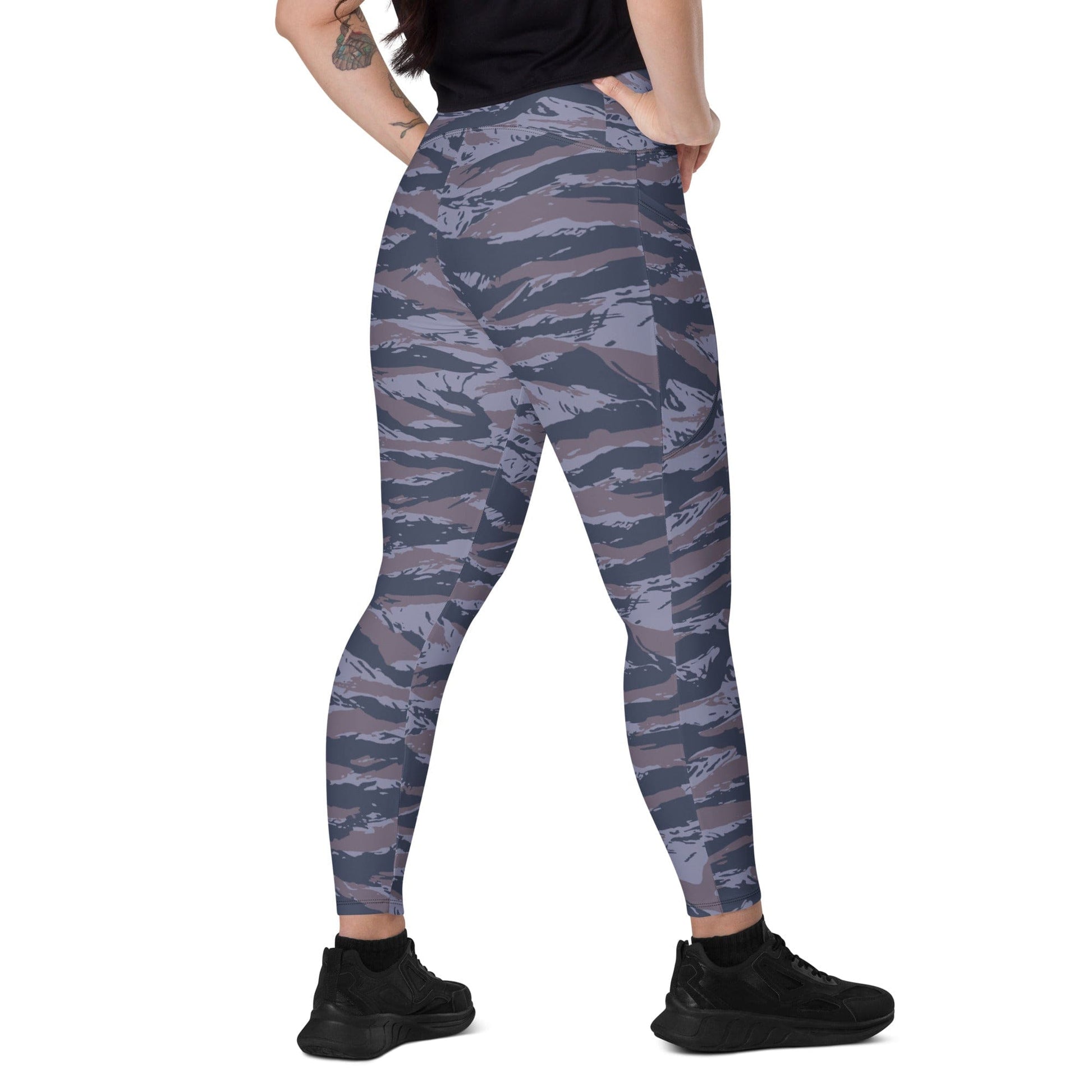 Serbian Tiger Stripe Blue Police CAMO Leggings with pockets - 2XS - Womens With Pockets